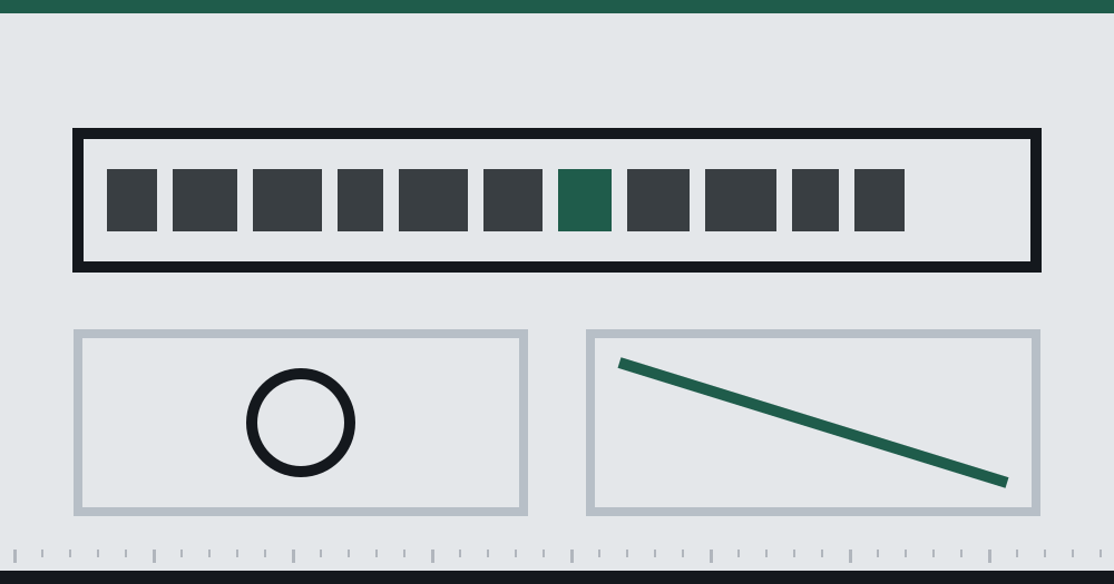 A browser address bar magnified so each character is a separate block, with one block outlined in red, standing for character-by-character domain checking